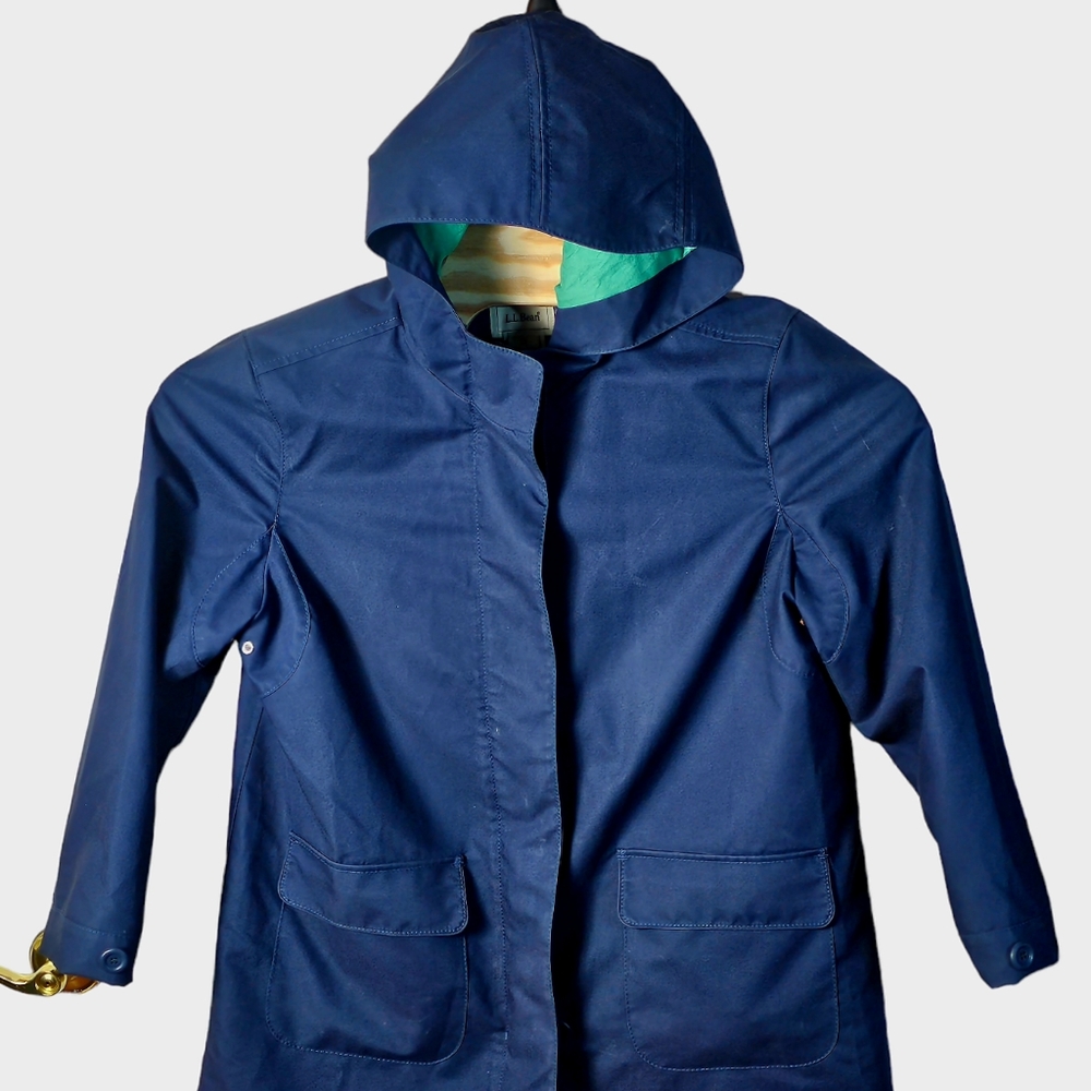 LL Bean XL Blue Button Zip Adirondack Hooded Rain Coat Jacket Chore Outdoors